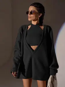 StyleCast Black Halter Neck Top & Shorts With Pullover