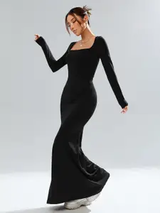 StyleCast Women Square Neck Long Sleeves Maxi Bodycon Dress