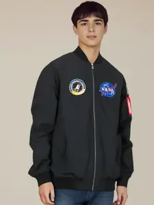 StyleCast x Revolte NASA Patch Men Stand Collar Casual Bomber Jacket