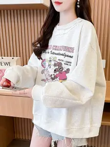 StyleCast x Revolte Women Graphic Printed Round Neck Cotton Pullover Sweatshirt