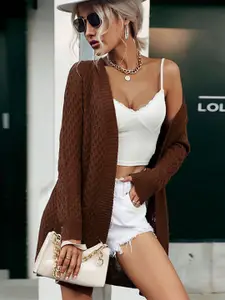 StyleCast Women Brown Cable Knit Longline Sweater Vest