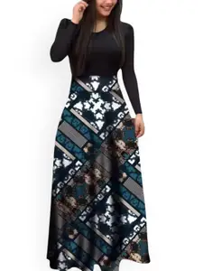 KPOP Women's Geometric Printed Maxi A-Line Skirts