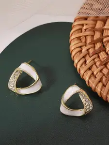 SUBHAGALANKAR Gold-Plated Artificial Stones Studded Triangular Shaped Enamelled Studs