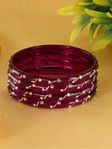 LAVAZZA Set Of 4 Zircon Diamond-Studded & Beaded Glass Bangles