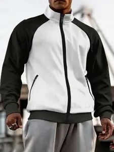 StyleCast x Revolte Men Mock Collar Colourblocked Casual Bomber Jacket