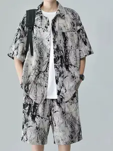 StyleCast Abstract Printed Shirt Collar Short Sleeves Shirt With Shorts