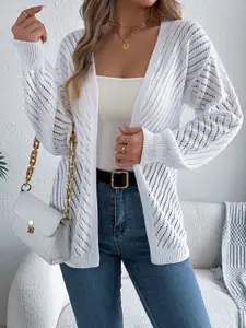 StyleCast x Revolte White Self Design Open Front Acrylic Shrug