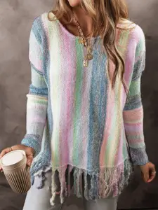 StyleCast Women Striped Long Sleeves Pullover Sweater