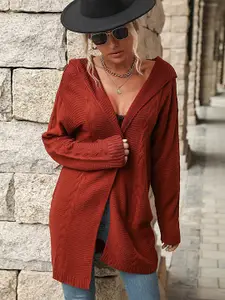 StyleCast Rust Self Designed Hooded Front-Open Sweater