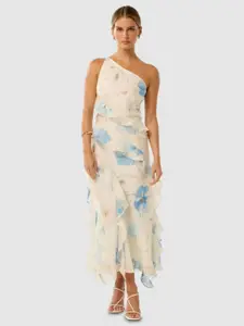 Forever New Women Floral Print One Shoulder Layered Sheath Maxi Dress