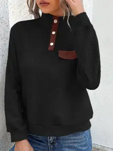 StyleCast Black Geometric Self Design Turtle Neck Sweatshirt