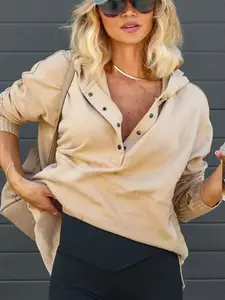 StyleCast Beige Hooded Pullover Sweatshirt