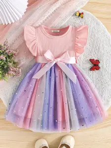 INCLUD Girls Print Flutter Sleeve Fit & Flare Dress