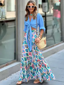 StyleCast Women Geometric Printed Flared Maxi Skirt