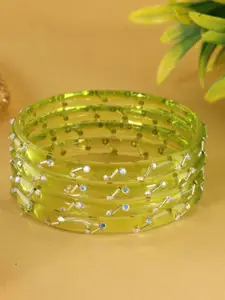 LAVAZZA Set Of 4 Zircon Diamond & Beads Work Glass Bangles