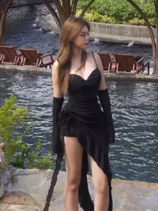 StyleCast Black Shoulder Straps Ruffles Maxi Dress