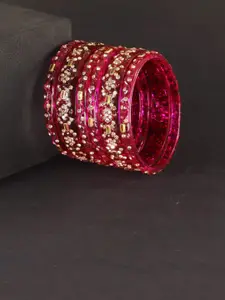 LAVAZZA Set Of 6 Zircon Diamond & Beads Work Glass Bangles