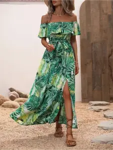 StyleCast Green Tropical Print Off-Shoulder Maxi Dress