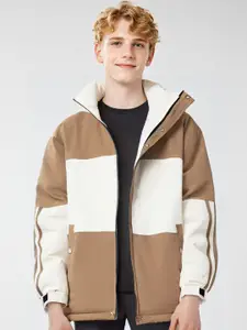 StyleCast x Revolte Men Mock Collar Colourblocked Casual Bomber Jacket