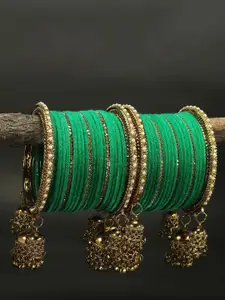 RIJOLI Set Of 42 Gold-Plated Zircon Studded Latkan Bangles