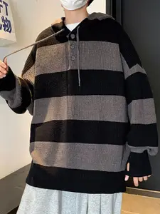 StyleCast x Revolte Men Striped Hood Pullover Ribbed Sweater