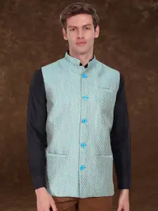 Moda Rapido Woven Design Mandarin Collar Nehru Jacket