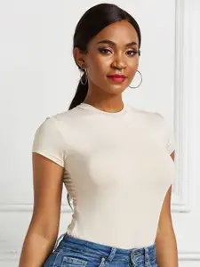 StyleCast Women Beige Solid Fitted Top