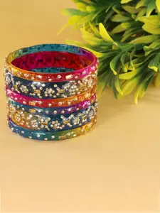 LAVAZZA Set Of 6 Zircon Diamond & Beads Work Glass Bangles