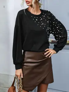 StyleCast Women Black Embellished Sweatshirt