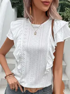 StyleCast White Self Design Regular Top