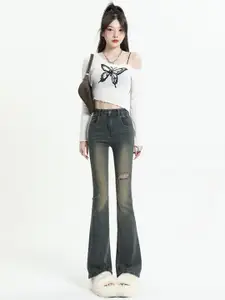 StyleCast Women Bootcut High-Rise Mildly Distressed Light Fade Jeans