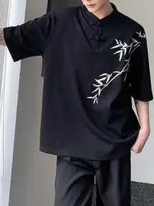 StyleCast Men Graphic Printed Henley Neck Cotton Oversized T-shirt