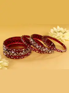 LAVAZZA Set Of 6 Zircon Diamond & Beads Work Glass Bangles