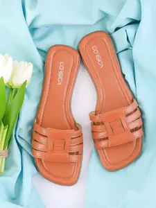 CORSICA Women Striped Open Toe Flats with Bows