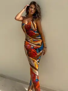 StyleCast Orange Abstract Printed Sleeveless Maxi Dress