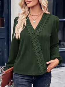 StyleCast Self Design V-Neck Regular Top