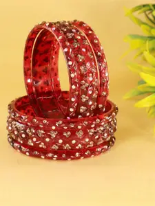 LAVAZZA Set Of 6 Zircon Diamond & Beads Work Glass Bangles