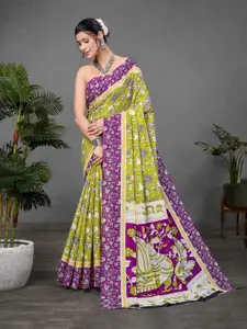 Anouk Kalamkari Pure Cotton Bagru Saree With Unstitched Blouse Piece