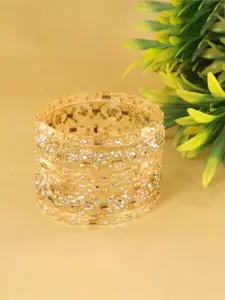 LAVAZZA Set Of 6 Zircon Diamond & Beads Work Glass Bangles