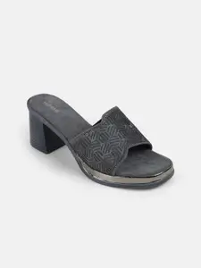 Mochi Women Textured Western - Embellished Block Heels Sandals