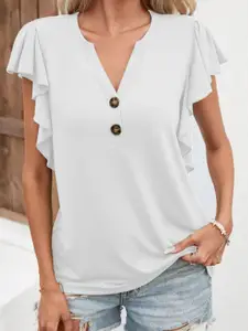 StyleCast Women Mandarin Collar Flutter Sleeve Top