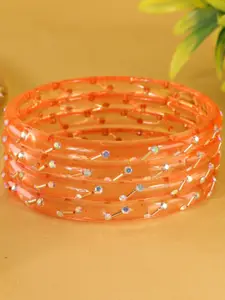 LAVAZZA Set Of 4 Zircon Diamond-Studded & Beaded Work Glass Bangles