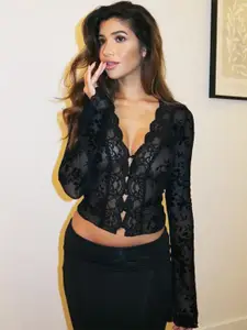 StyleCast Floral Print Georgette Shirt Style Crop Top