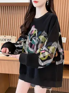 StyleCast x Revolte Women Abstract Printed Round Neck Cotton Pullover Sweatshirt