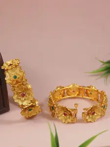 SGA FASHION Set Of 2 Gold-Plated AD Studded Antique Bangles