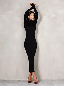 StyleCast Black Bodycon Cap Sleeves Maxi Dress