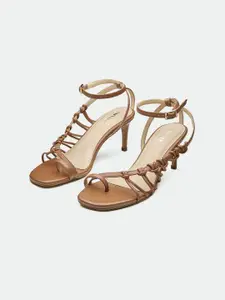 Oroh Women Leather Square Toe Stiletto Sandals