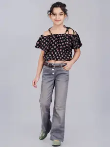 DMP FASHION Girls Floral Printed Shoulder Straps Cotton Bardot Crop Top