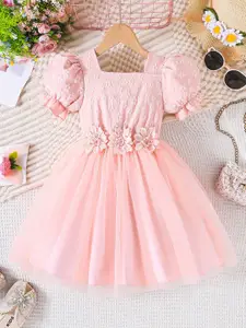 INCLUD Puff Sleeve Applique Fit & Flare Dress