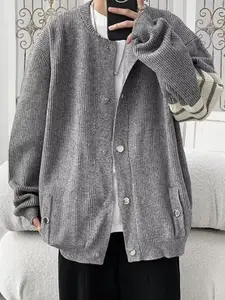 StyleCast x Revolte Men Grey Full Sleeves Cardigan Sweaters